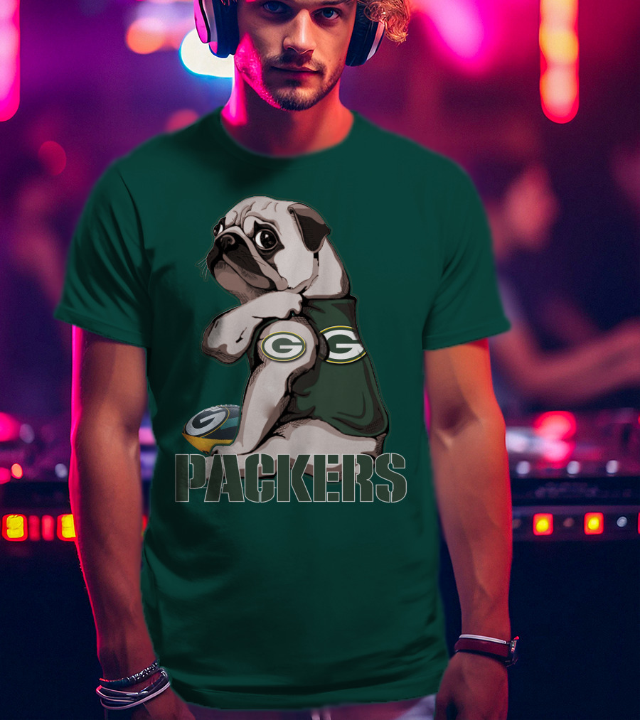 Pug With Green Bay Packers Logo In Team Colors T-Shirt