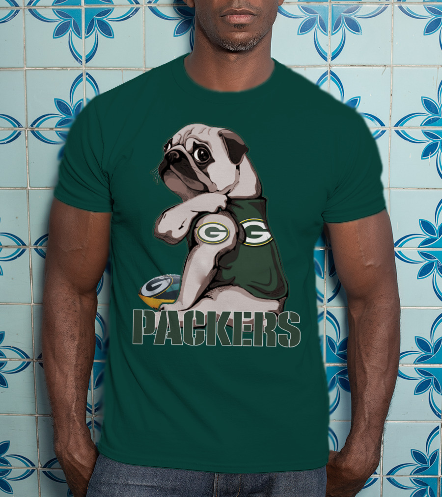 Pug With Green Bay Packers Logo In Team Colors T-Shirt