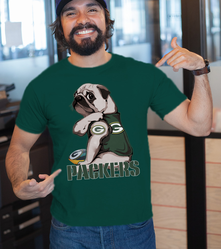 Pug With Green Bay Packers Logo In Team Colors T-Shirt