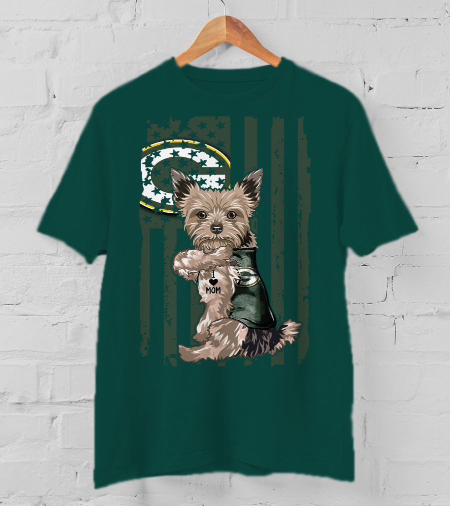 Yorkshire Terrier I Love Mom Green Bay Packers Fan T-Shirt