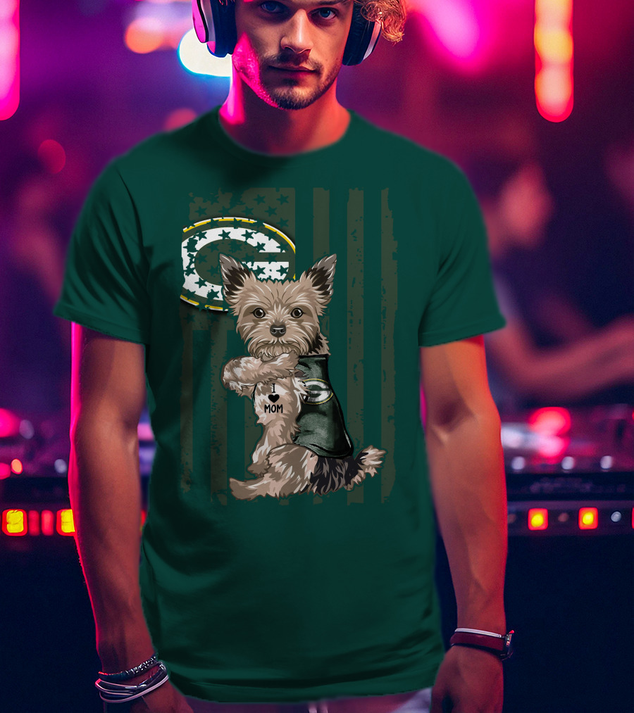 Yorkshire Terrier I Love Mom Green Bay Packers Fan T-Shirt
