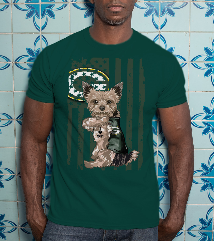 Yorkshire Terrier I Love Mom Green Bay Packers Fan T-Shirt