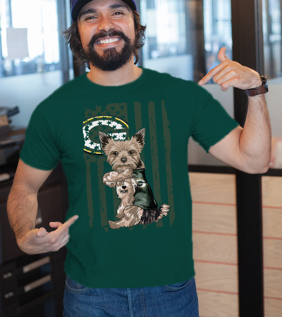 Yorkshire Terrier I Love Mom Green Bay Packers Fan T-Shirt