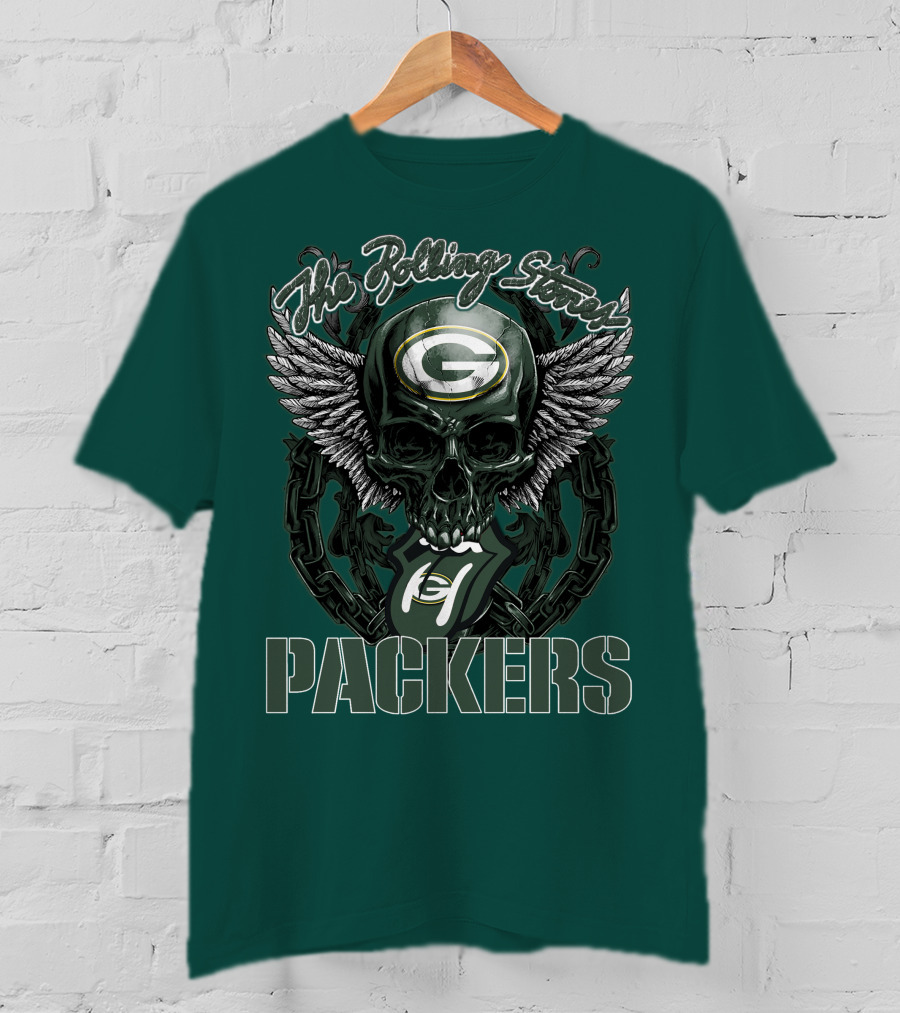 The Rolling Stones Green Bay Packers Skull Logo Wings T-Shirt