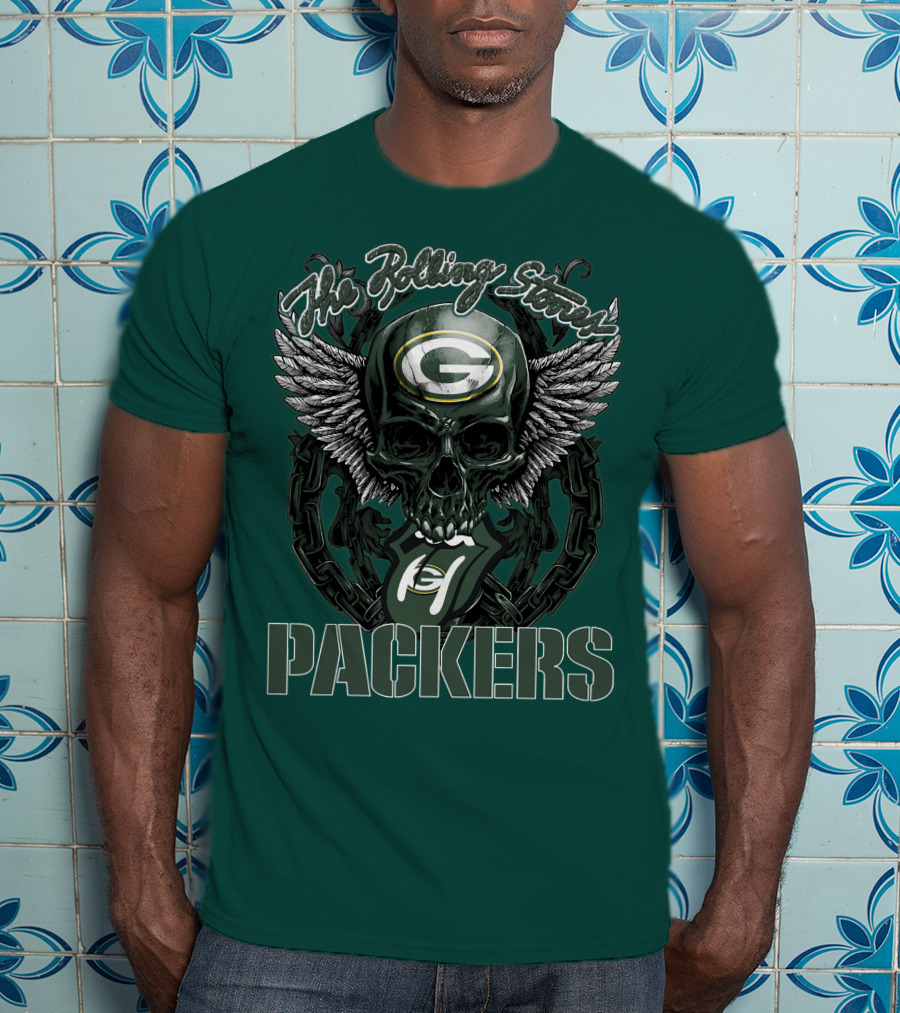 The Rolling Stones Green Bay Packers Skull Logo Wings T-Shirt