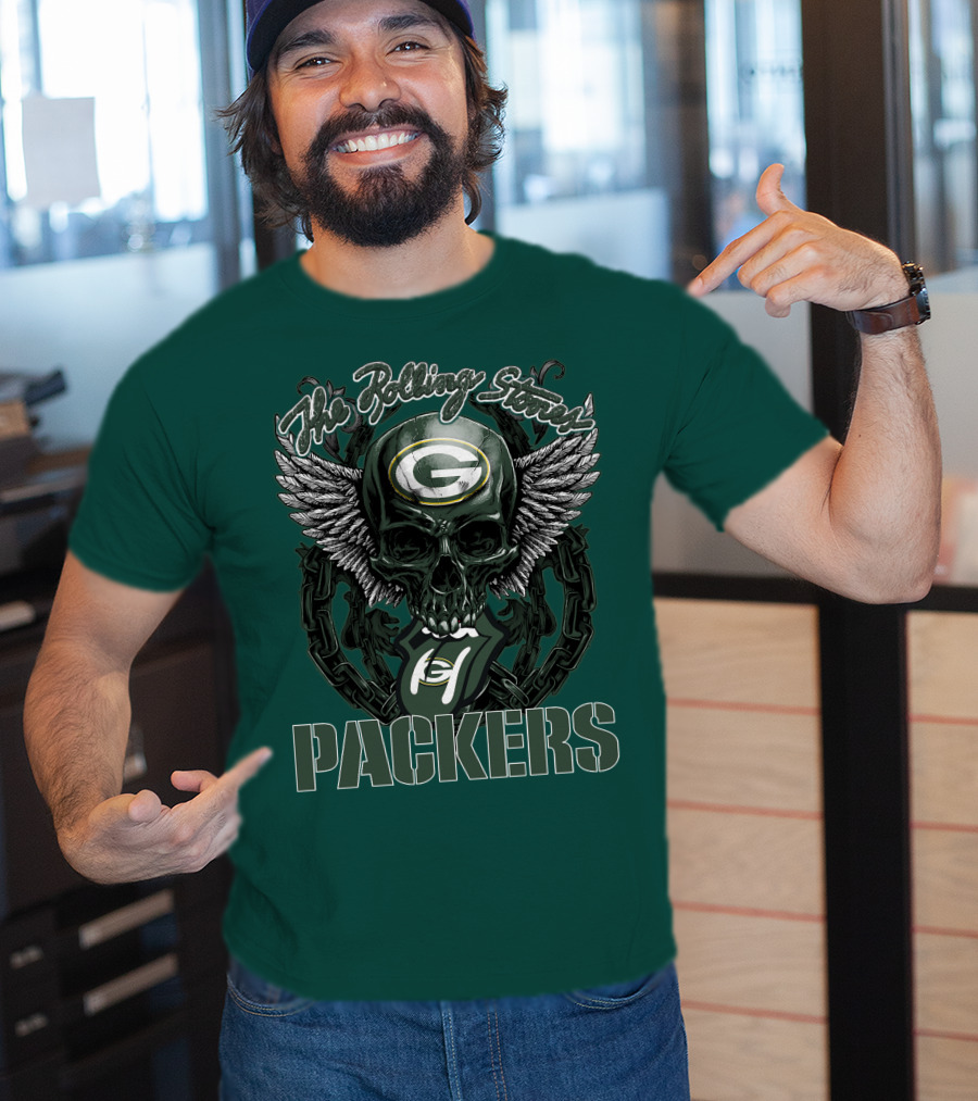 The Rolling Stones Green Bay Packers Skull Logo Wings T-Shirt