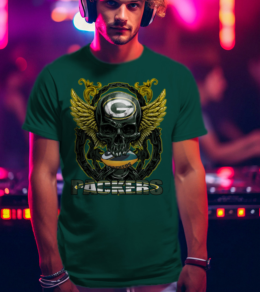 Packers Skull Green Bay Football Wings T-Shirt