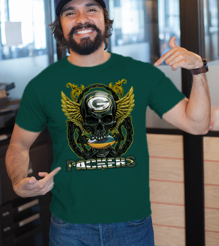 Packers Skull Green Bay Football Wings T-Shirt