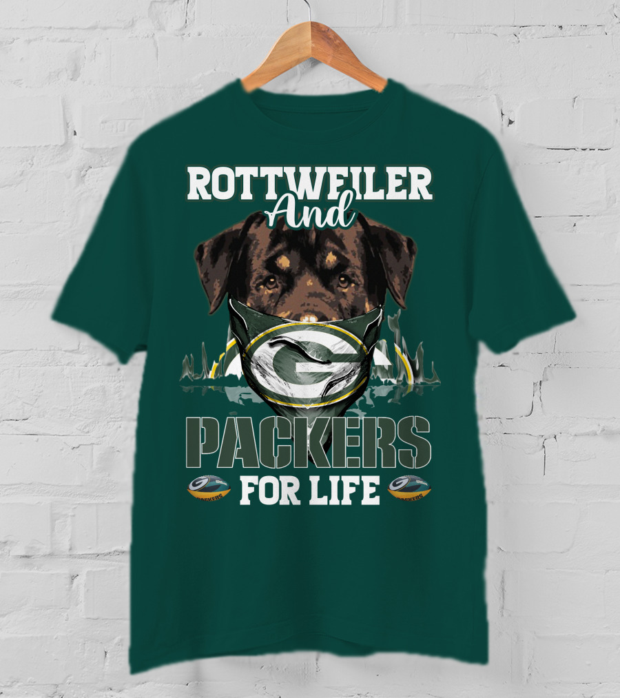 Rottweiler And Packers For Life Green Bay Packers T-Shirt