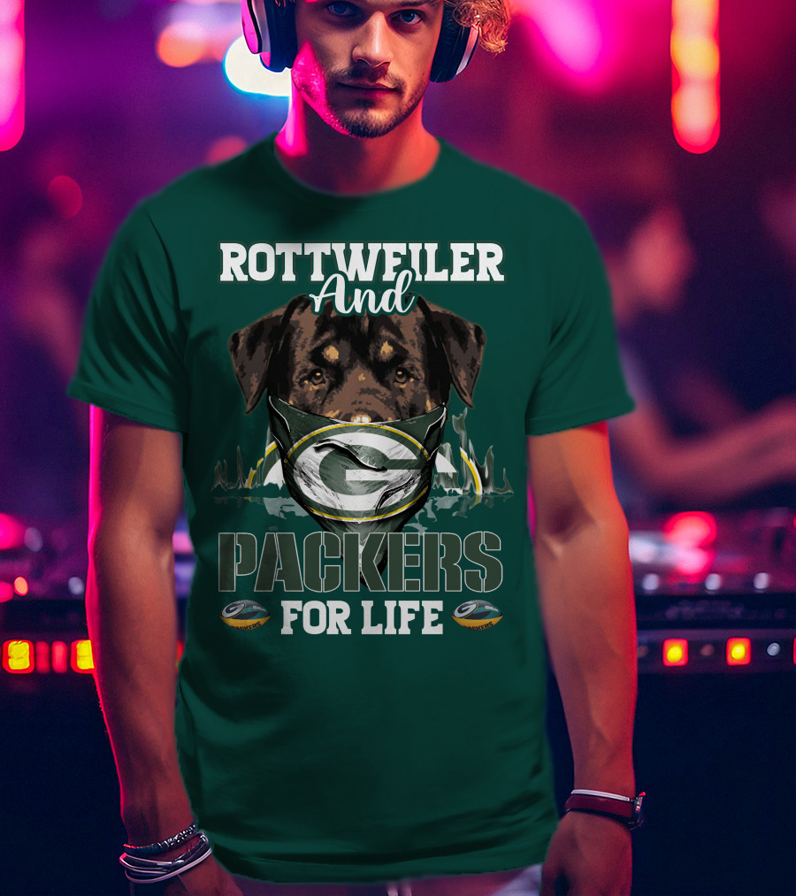 Rottweiler And Packers For Life Green Bay Packers T-Shirt