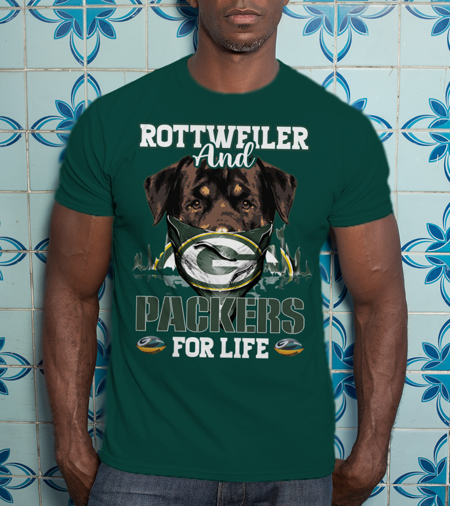 Rottweiler And Packers For Life Green Bay Packers T-Shirt