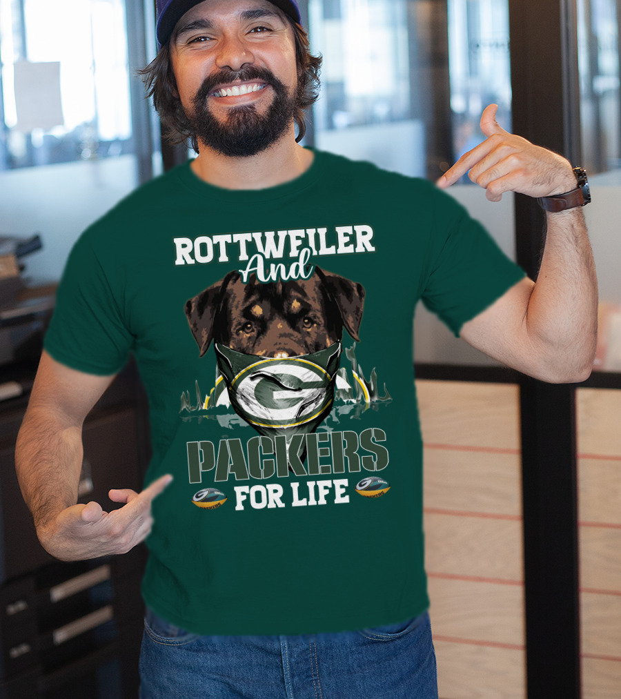 Rottweiler And Packers For Life Green Bay Packers T-Shirt