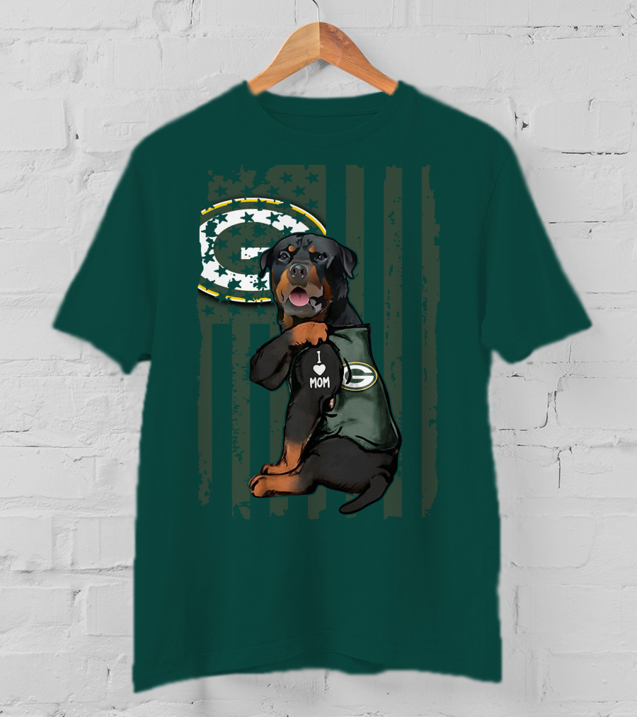 Green Bay Packers Rottweiler I Love Mom T-Shirt