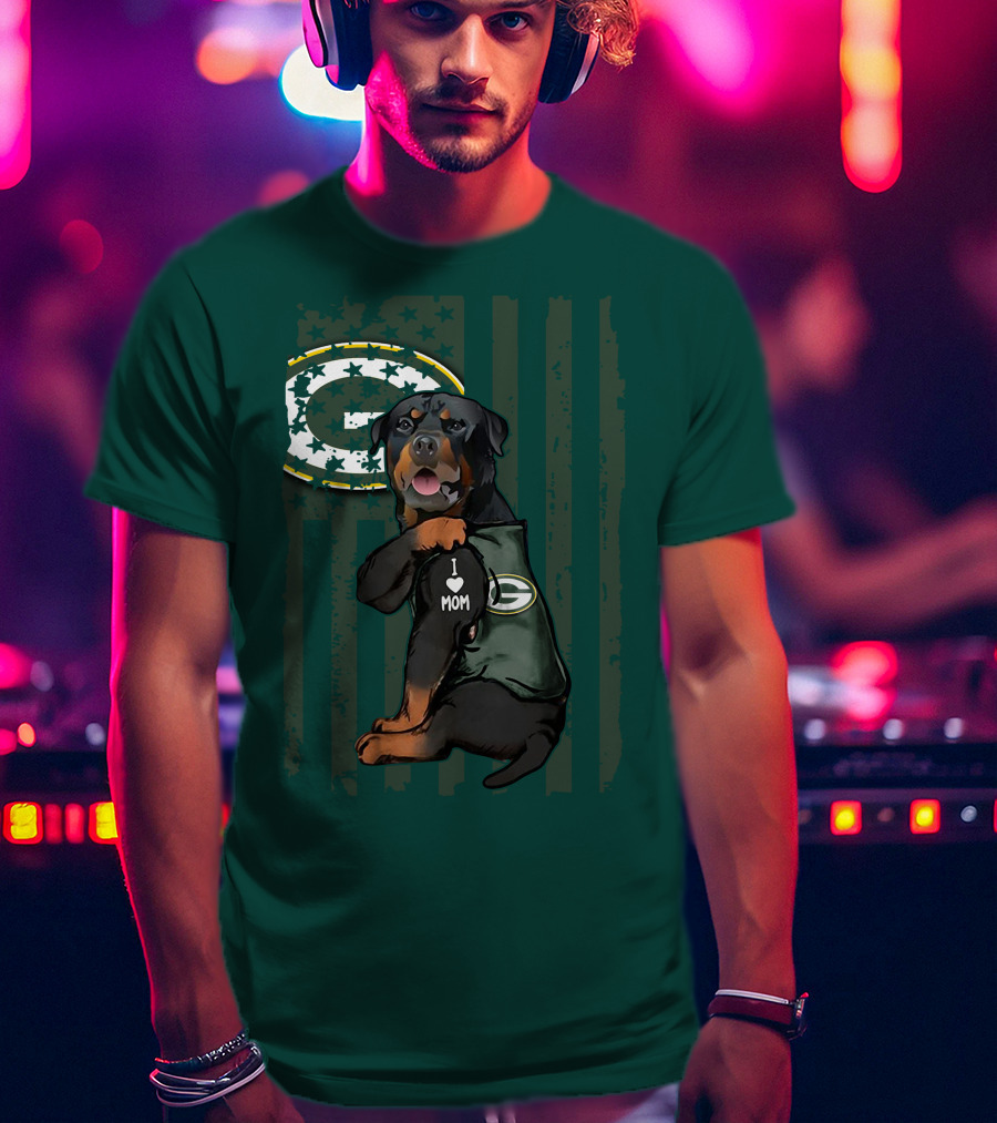 Green Bay Packers Rottweiler I Love Mom T-Shirt