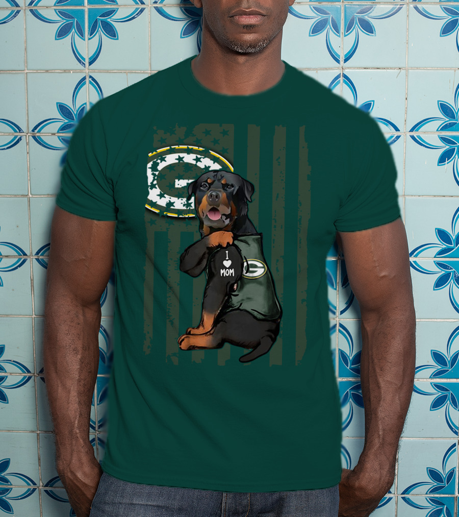 Green Bay Packers Rottweiler I Love Mom T-Shirt