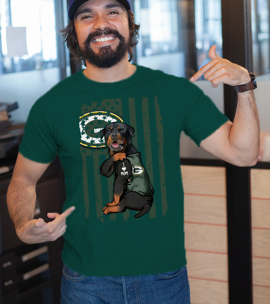 Green Bay Packers Rottweiler I Love Mom T-Shirt