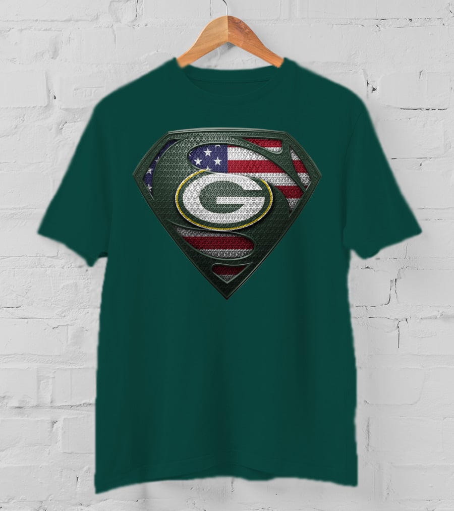 Spm Green Bay Packers American Flag Superman T-Shirt