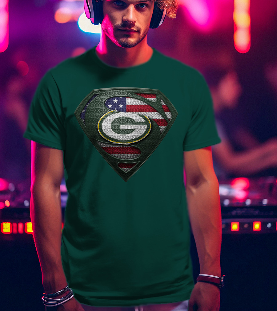 Spm Green Bay Packers American Flag Superman T-Shirt