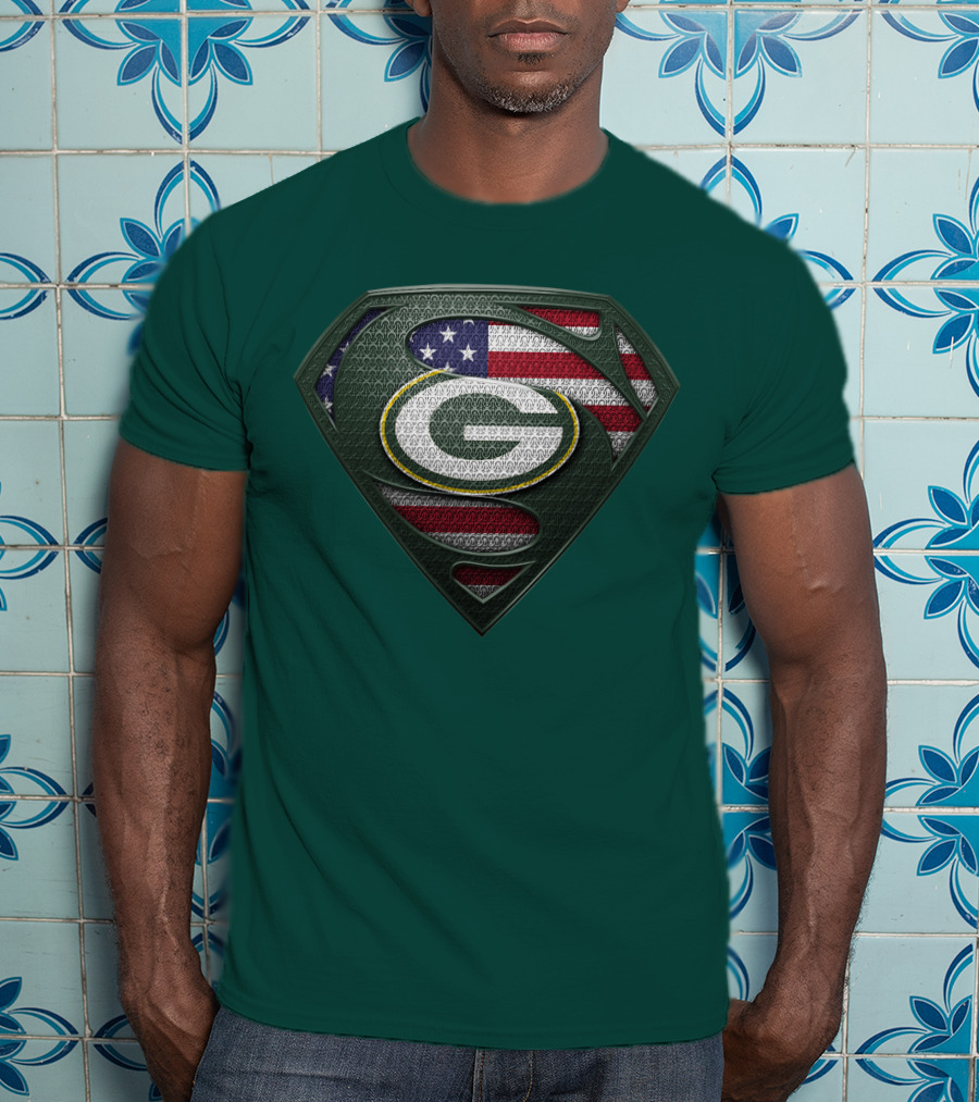 Spm Green Bay Packers American Flag Superman T-Shirt