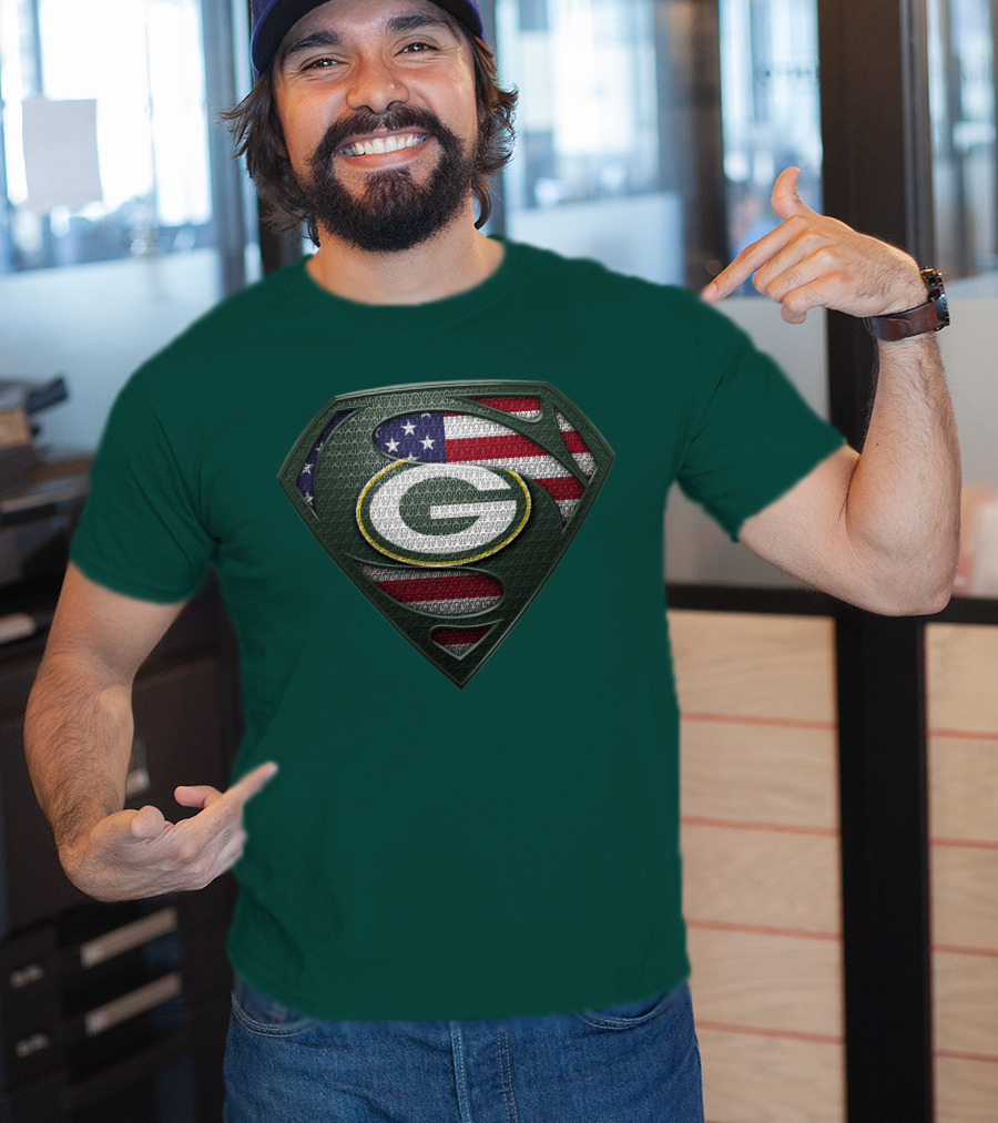 Spm Green Bay Packers American Flag Superman T-Shirt