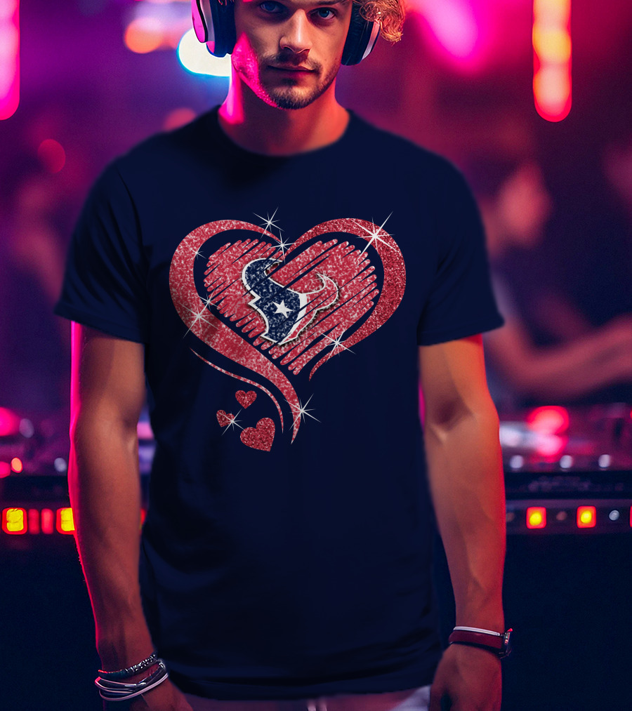 Heart Diamond Glitter Houston Texans T-Shirt