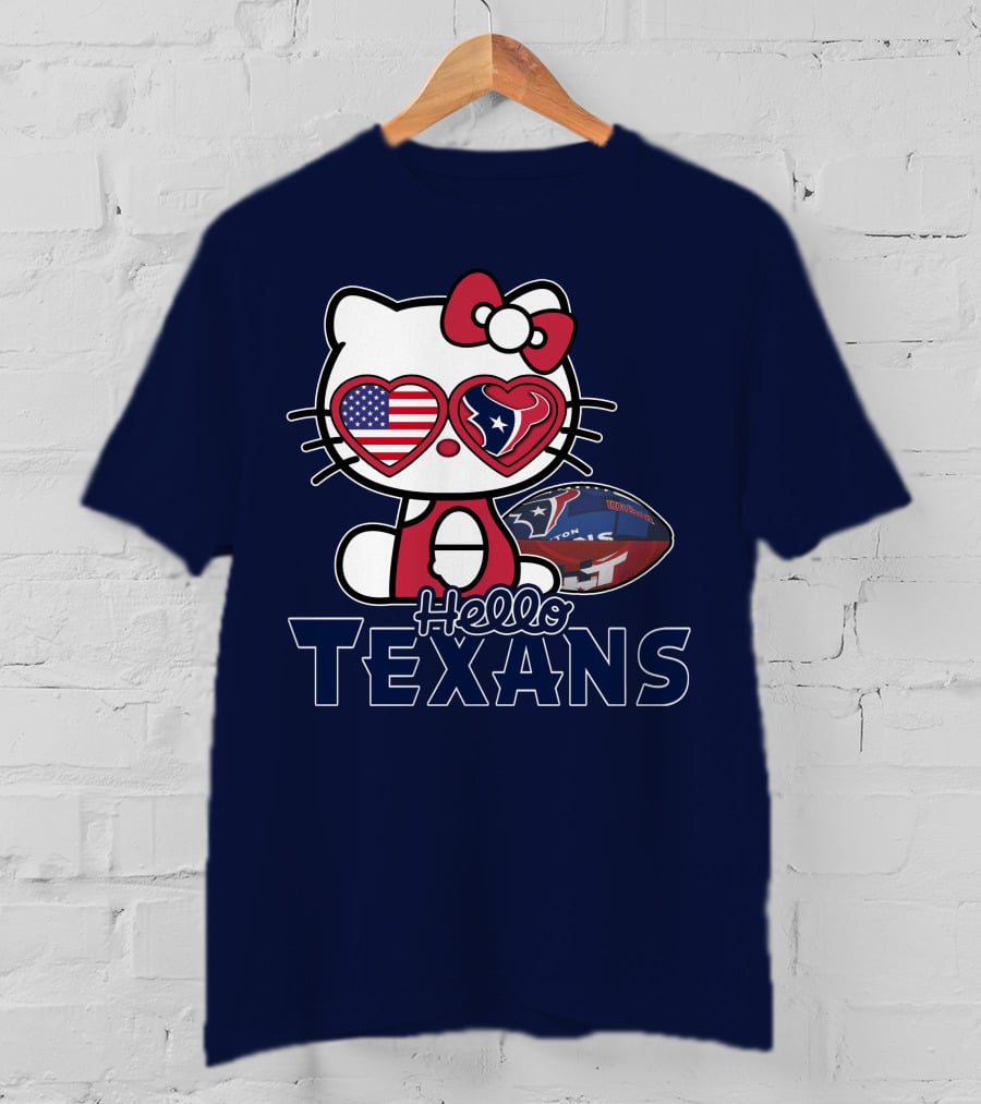 Hello Kitty Texans Football Heart USA Fan Love T-Shirt