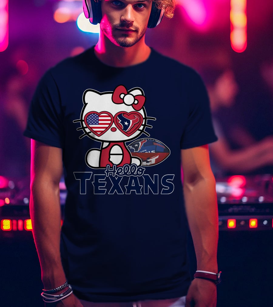 Hello Kitty Texans Football Heart USA Fan Love T-Shirt