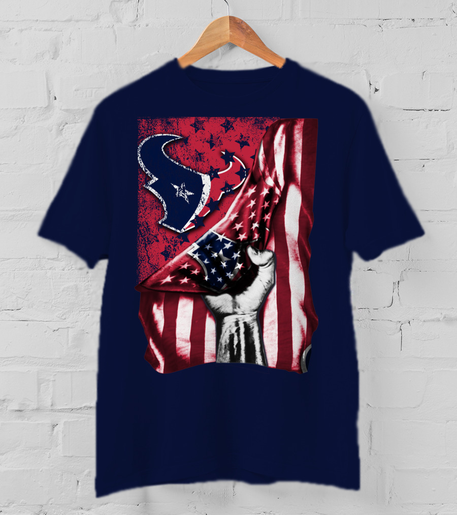 Houston Texans Stars And Stripes American Flag Fist T-Shirt