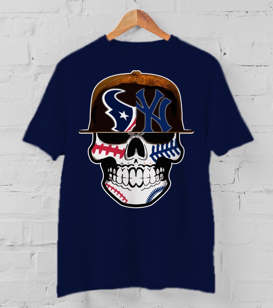 Houston Texans Yankees Skull Baseball T-Shirt