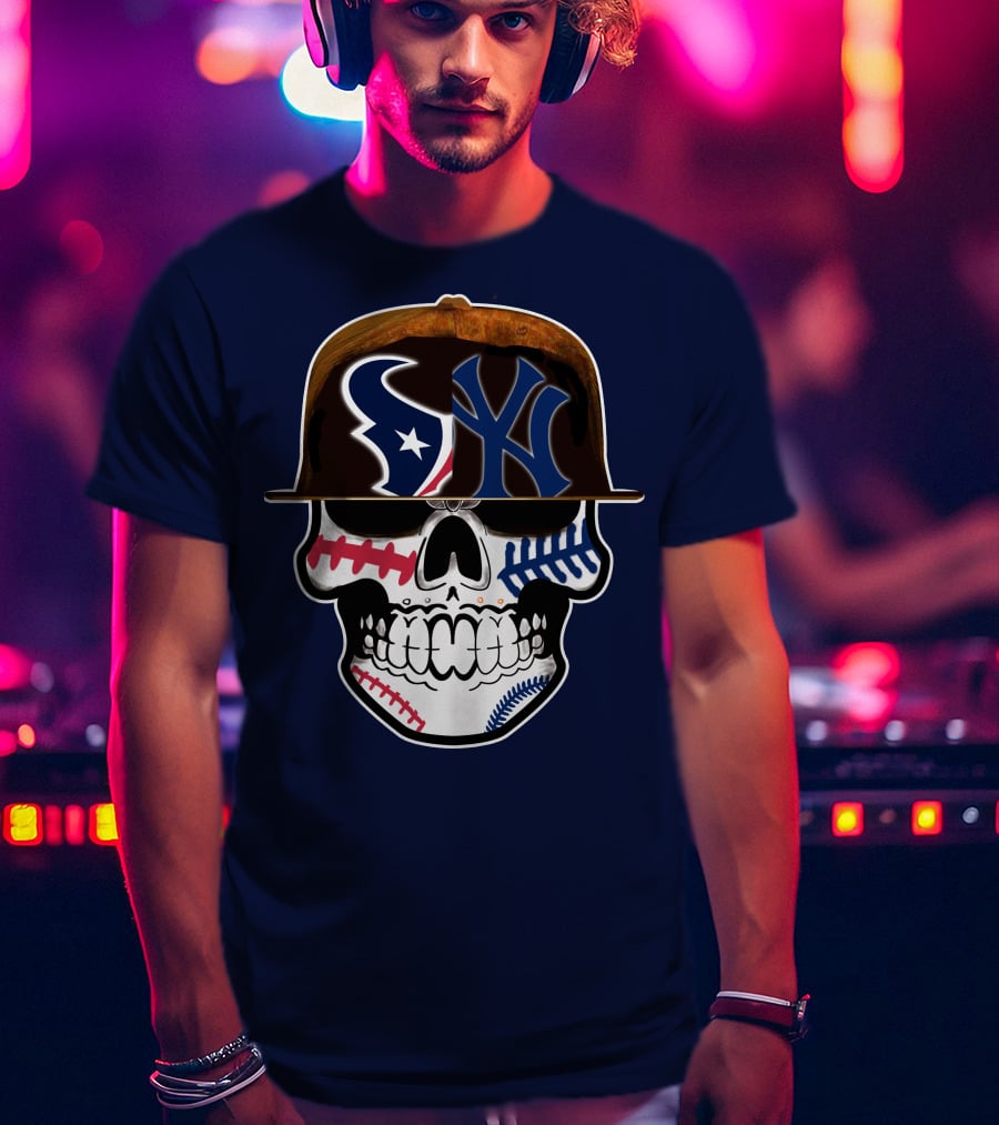 Houston Texans Yankees Skull Baseball T-Shirt