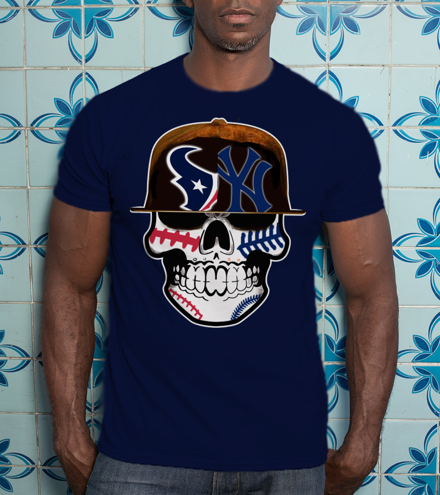Houston Texans Yankees Skull Baseball T-Shirt