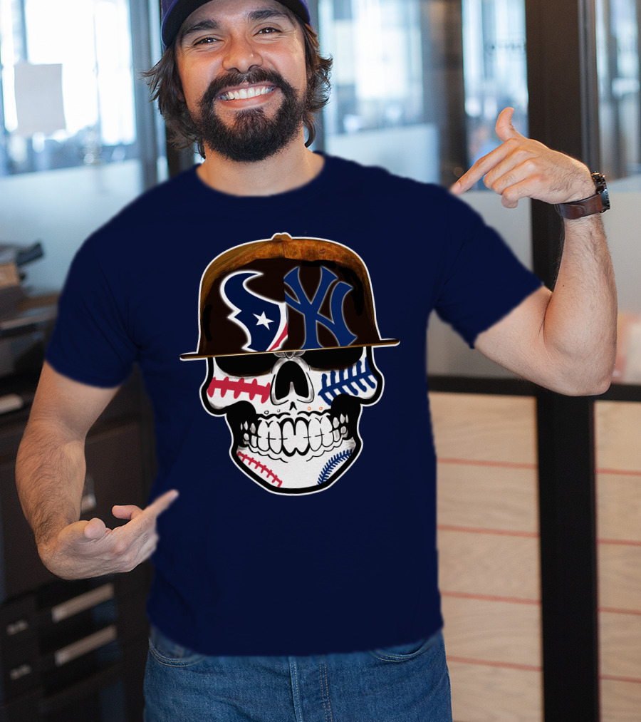 Houston Texans Yankees Skull Baseball T-Shirt