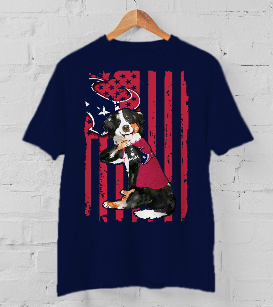 Border Collie I Love Mom Houston Texans Patriotic T-Shirt