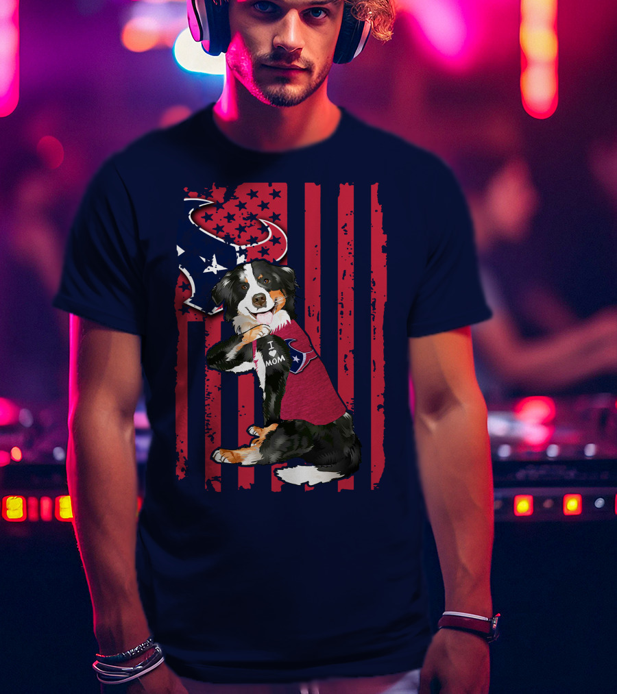 Border Collie I Love Mom Houston Texans Patriotic T-Shirt