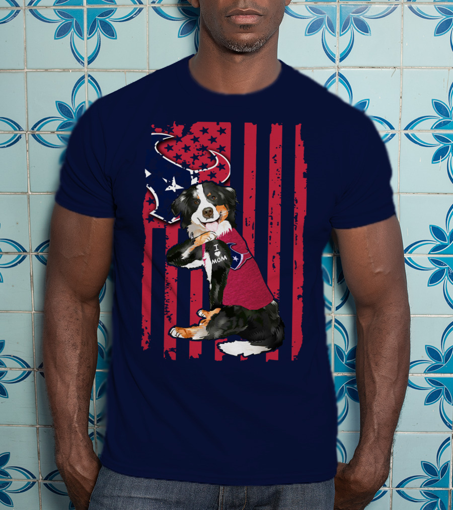 Border Collie I Love Mom Houston Texans Patriotic T-Shirt