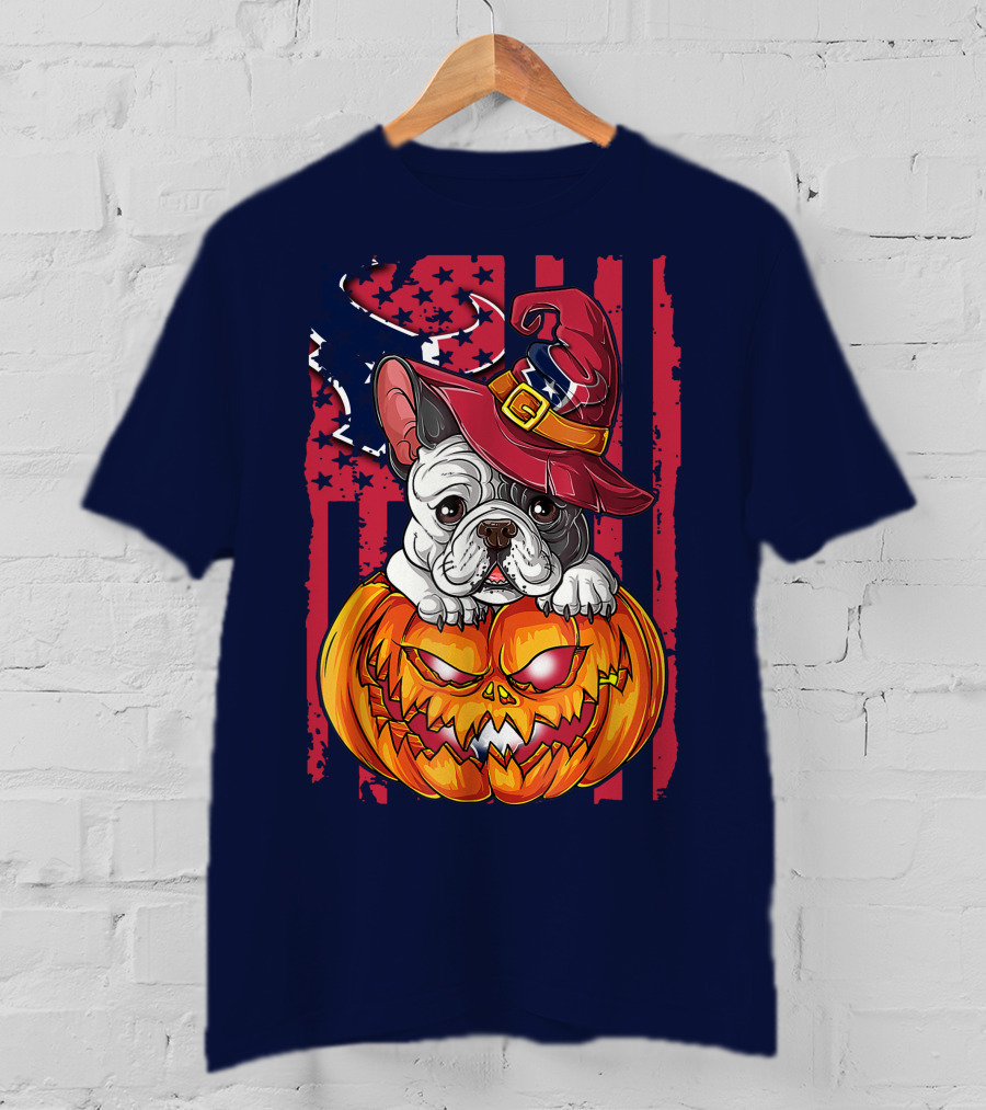 Hlw Bulldog Houston Texans Halloween Jack-o'-Lantern Witch Hat T-Shirt