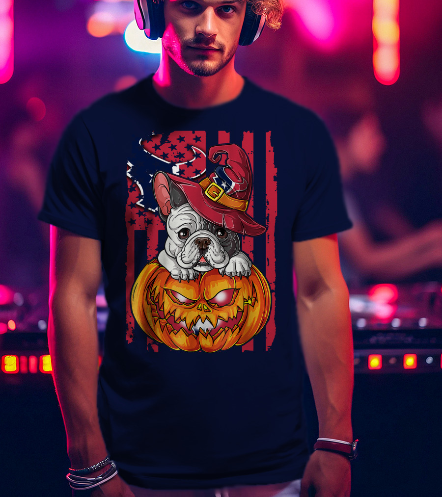 Hlw Bulldog Houston Texans Halloween Jack-o'-Lantern Witch Hat T-Shirt