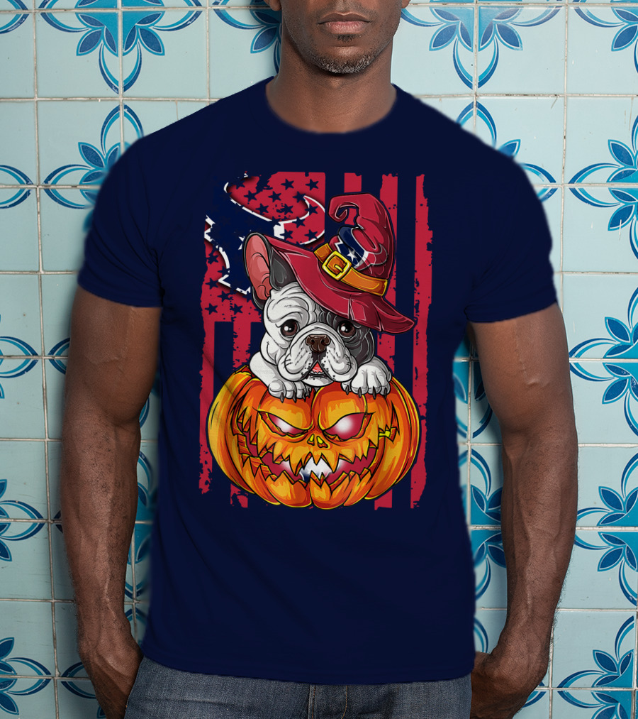 Hlw Bulldog Houston Texans Halloween Jack-o'-Lantern Witch Hat T-Shirt