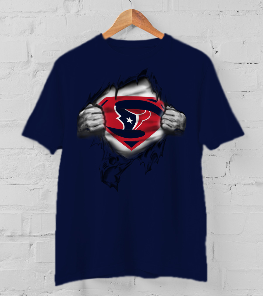 Houston Texans 19 Superman Logo Busting Out T-Shirt