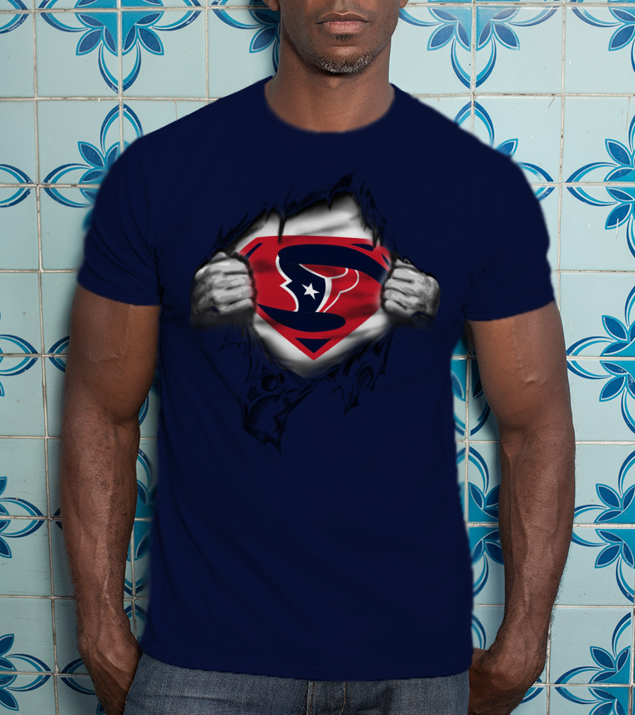Houston Texans 19 Superman Logo Busting Out T-Shirt
