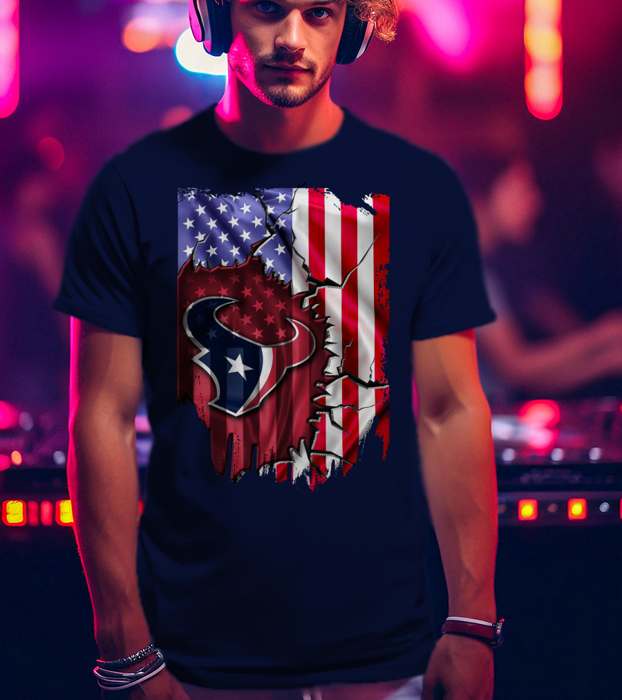 Flag Houston Texans American Flag Background T-Shirt