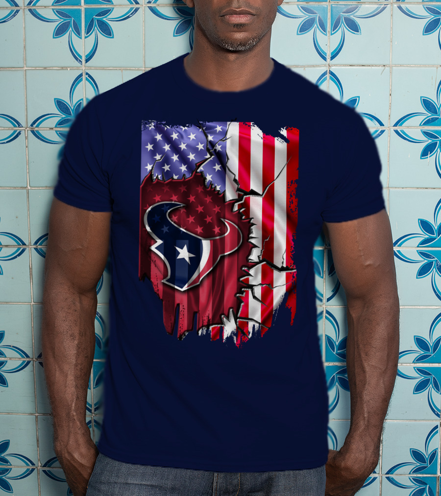 Flag Houston Texans American Flag Background T-Shirt