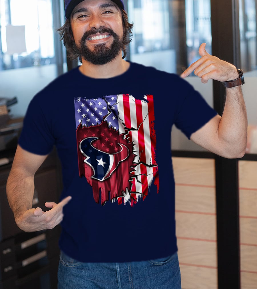 Flag Houston Texans American Flag Background T-Shirt