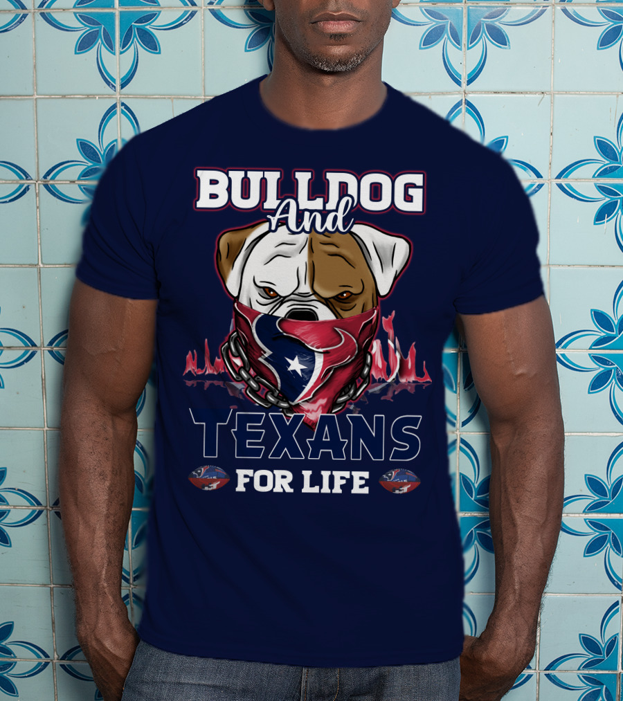 Bulldog And Texans For Life Houston Texans Fan Bulldog With Team Logo Bandana T-Shirt