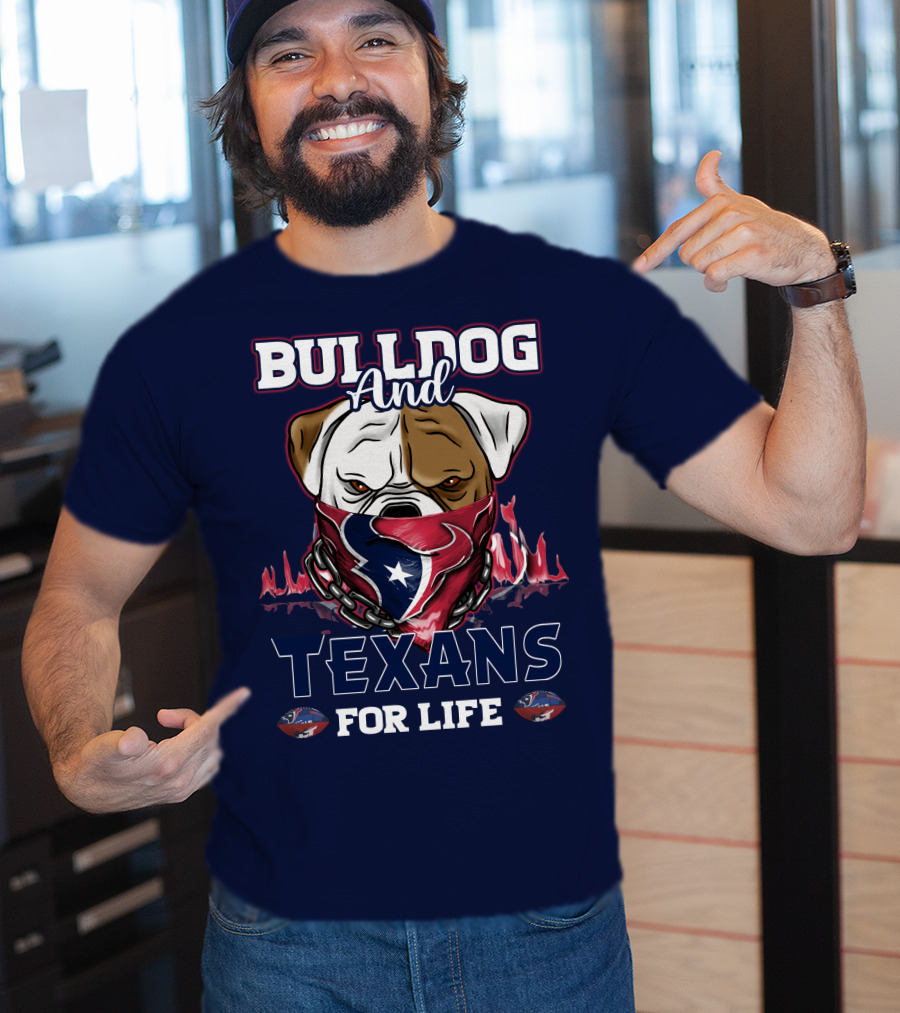 Bulldog And Texans For Life Houston Texans Fan Bulldog With Team Logo Bandana T-Shirt