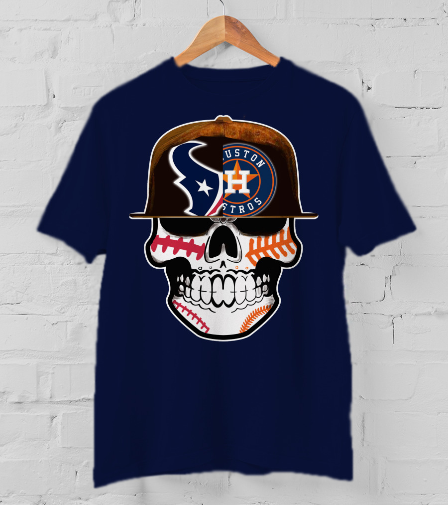 Houston Texans Astros Skull Logo Baseball Football Fusion T-Shirt
