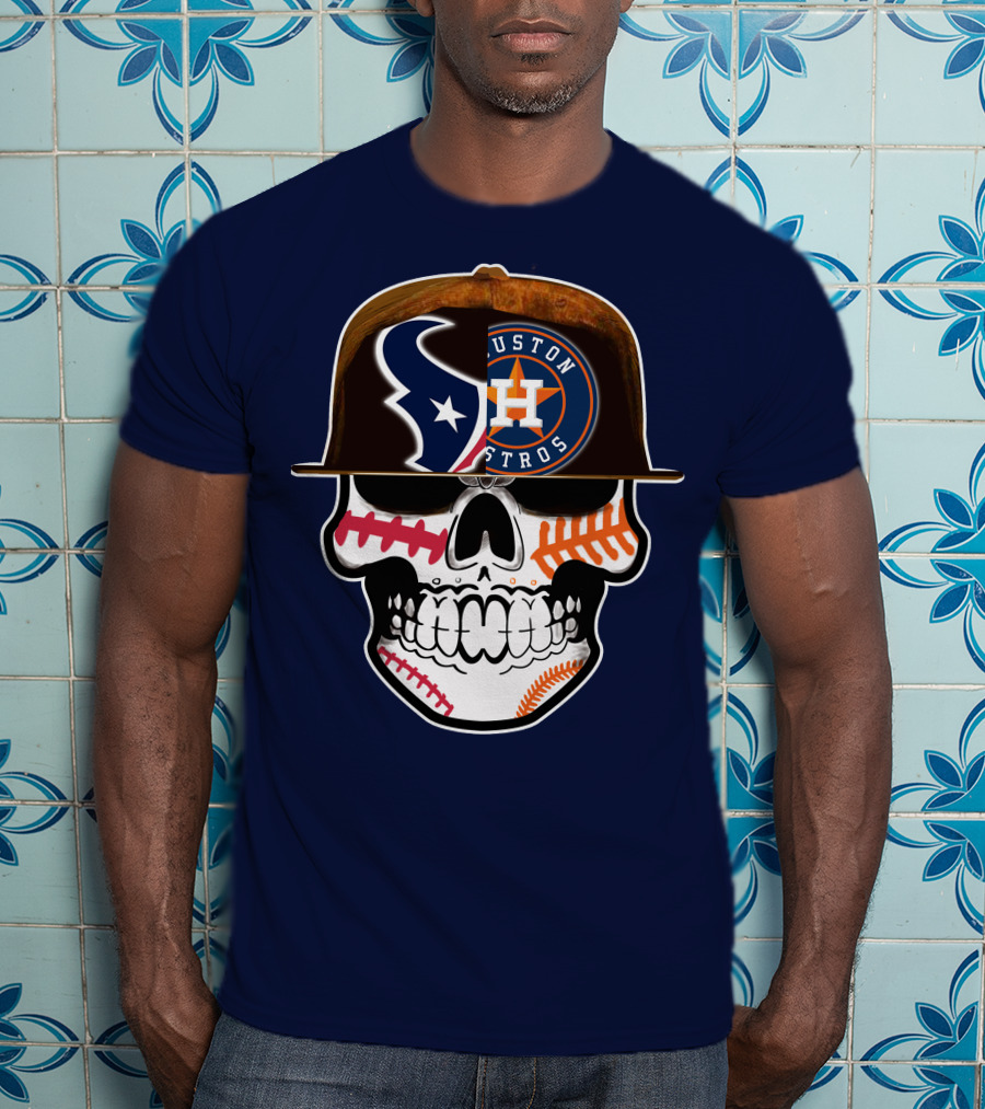 Houston Texans Astros Skull Logo Baseball Football Fusion T-Shirt