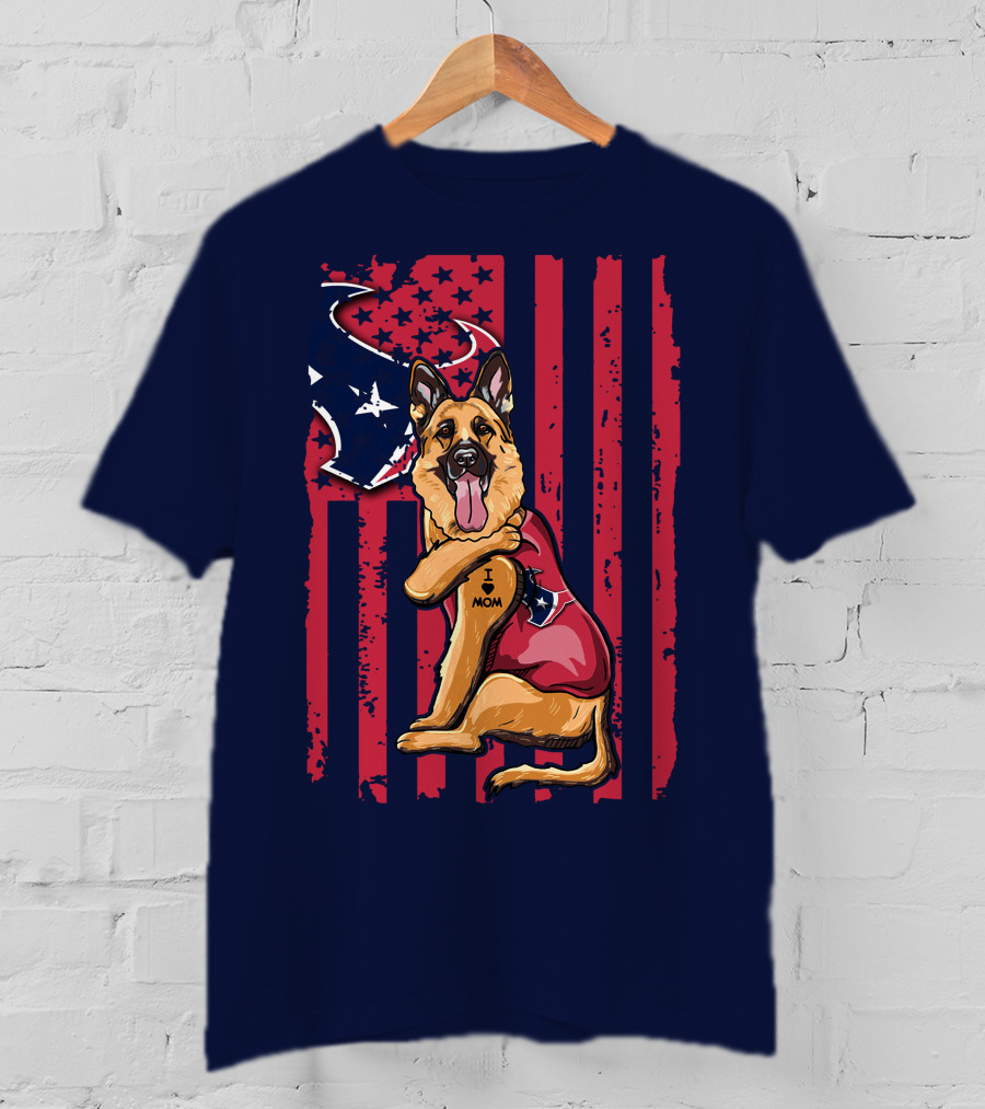 German Shepherd I Love Mom Houston Texans Flag T-Shirt