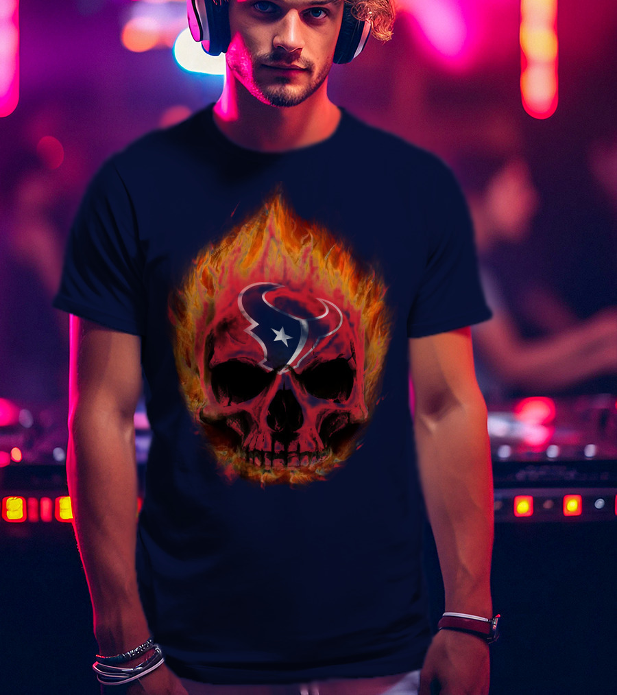 Houston Texans Flaming Skull T-Shirt