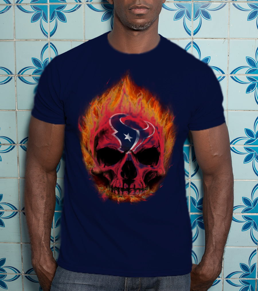 Houston Texans Flaming Skull T-Shirt